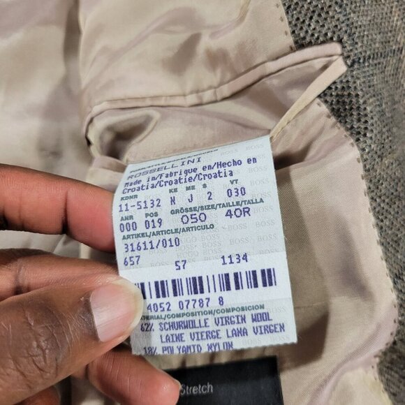 Hugo Boss Blazer Mens 40R Brown Wool Blend Plaid Lined Sports Coat Stain* - Picture 4 of 8